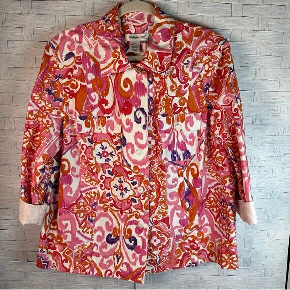 Coldwater Creek button up colorful paisley floral coastal grandma plus size - Picture 1 of 7